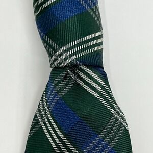 Tommy Hilfiger Men's 100%‎ Silk Tie Plaid Vintage Slim Green/Blue/Grey VTG NWT